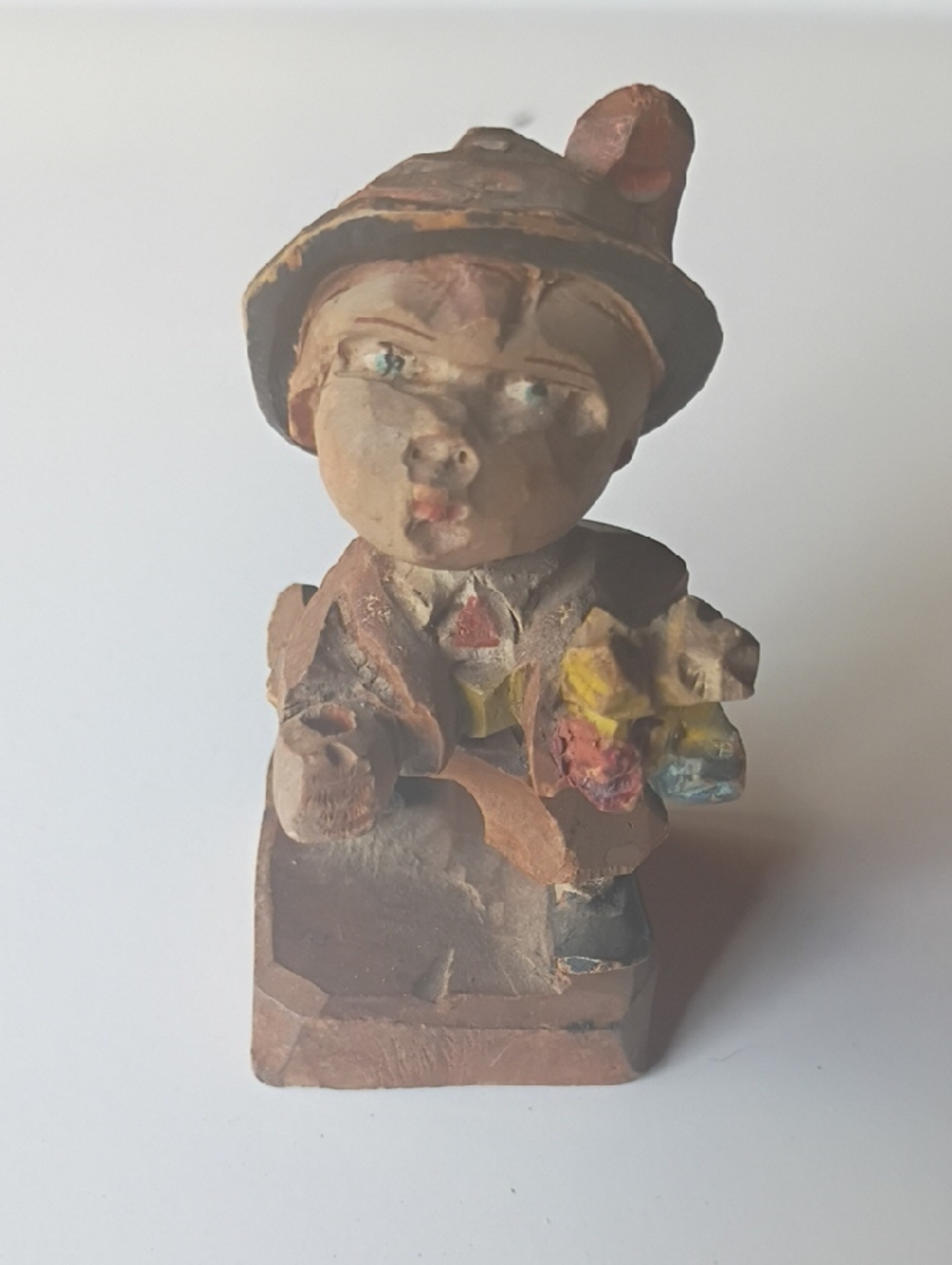 Hand-Painted Boy Figurine in Brown and Tan